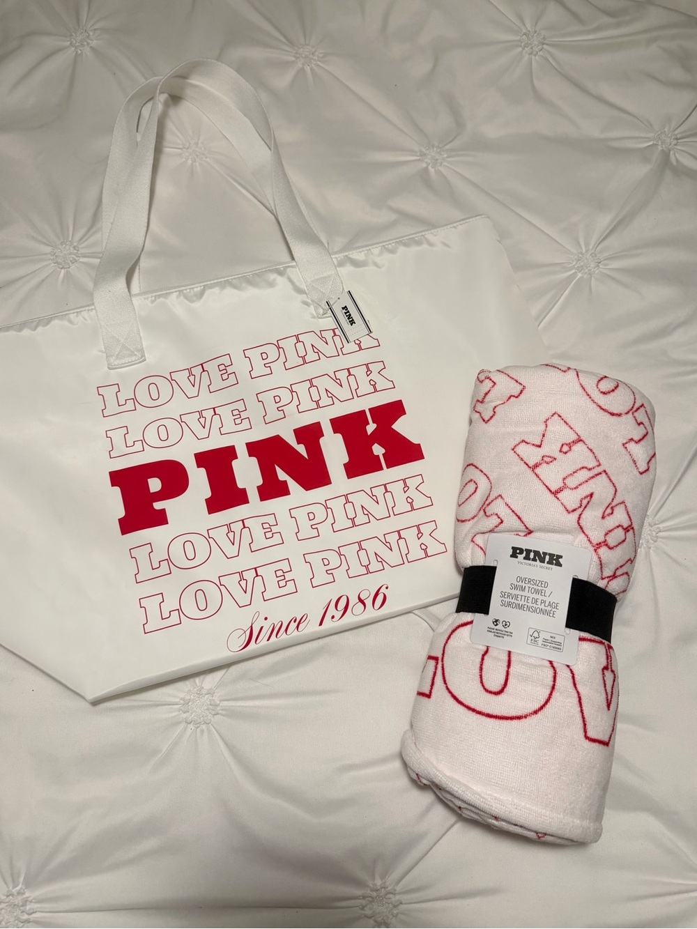 VS PINK tote and matching towel
